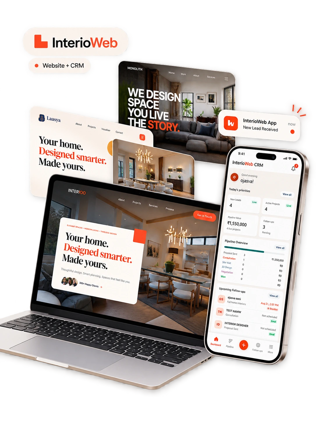 InterioWeb website and InteriorFlow CRM